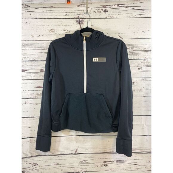 Under Armour Women's Armour Mixed Media ½ Zip Sweatshirt (Black/White) Size Smal - Picture 2 of 9
